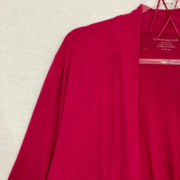 Charter Club Pink Red Soft Stretch Lightweight Knit 3/4 Sleeve Open Front Top 2X - Picture 3 of 10